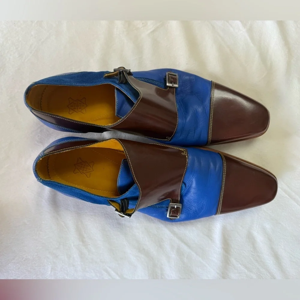Undandy Custom Double Monk Strap Shoes - Blue & Brown Leather/Suede - EU 43
